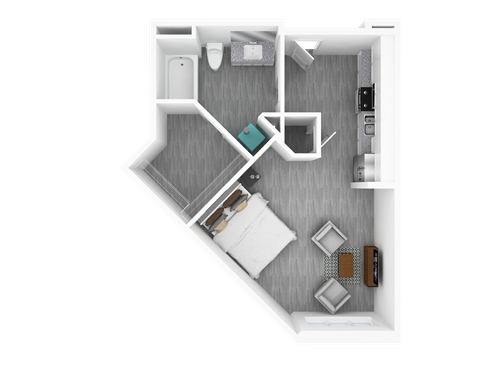 Floor plan for studio, 1 bath, 498 sqft